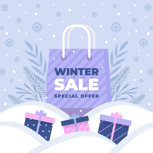 Flat winter sale illustration and banner