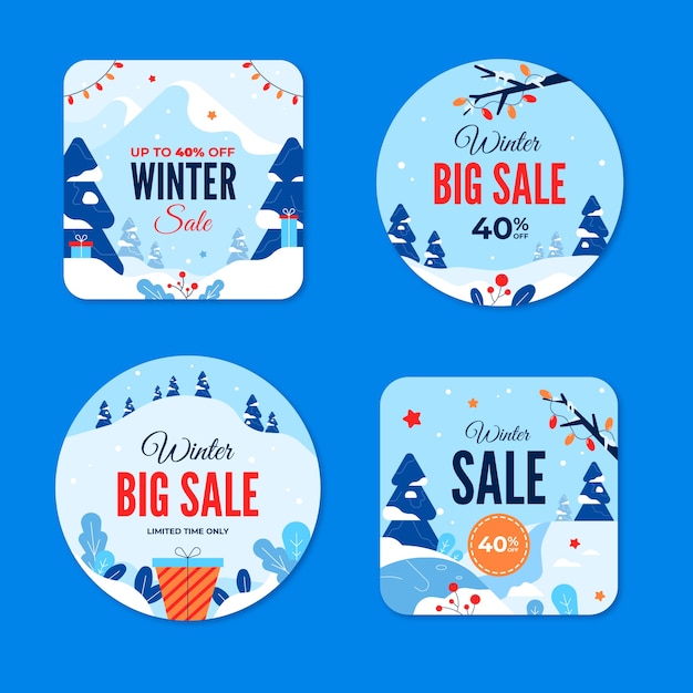 Flat winter sale labels collection