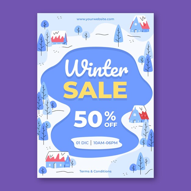 Flat winter sale vertical poster template