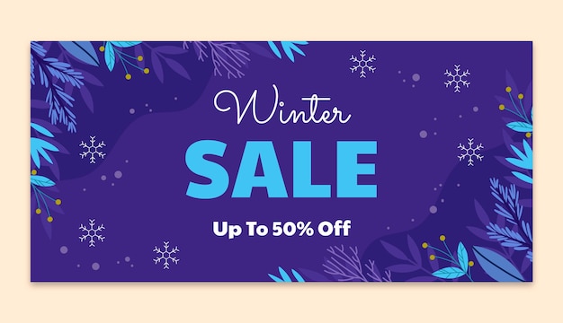 Flat winter season celebration horizontal sale banner template