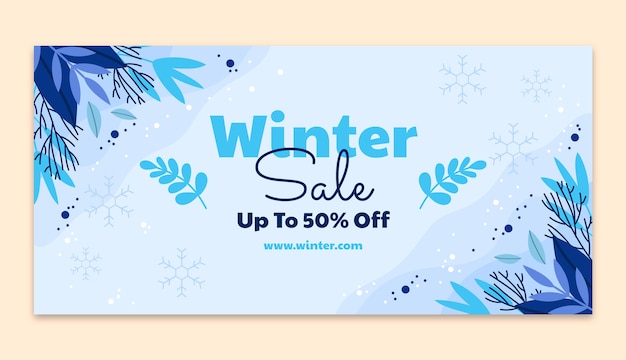 Flat winter season celebration horizontal sale banner template