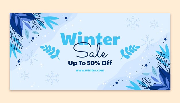 Flat winter season celebration horizontal sale banner template