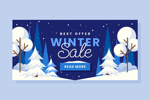 Flat winter season celebration horizontal sale banner template