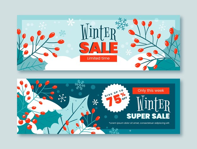 Free Vector flat winter season celebration horizontal sale banners set