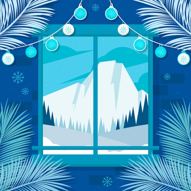 Free Vector flat winter season window illustration