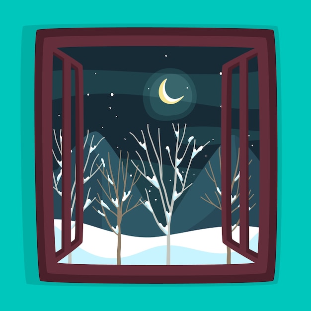 Free Vector flat winter season window illustration