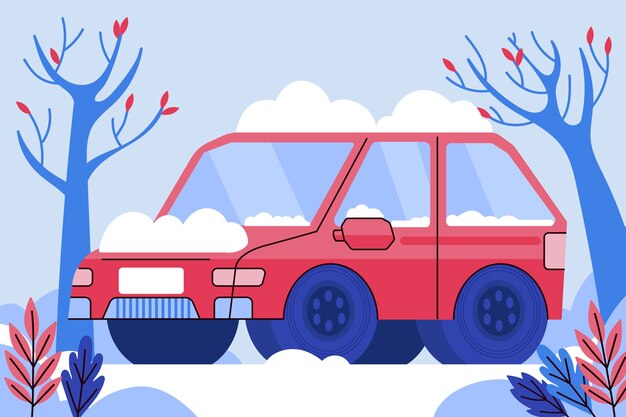 Flat winter snow car illustration