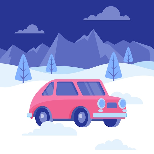 Free Vector flat winter snow car illustration