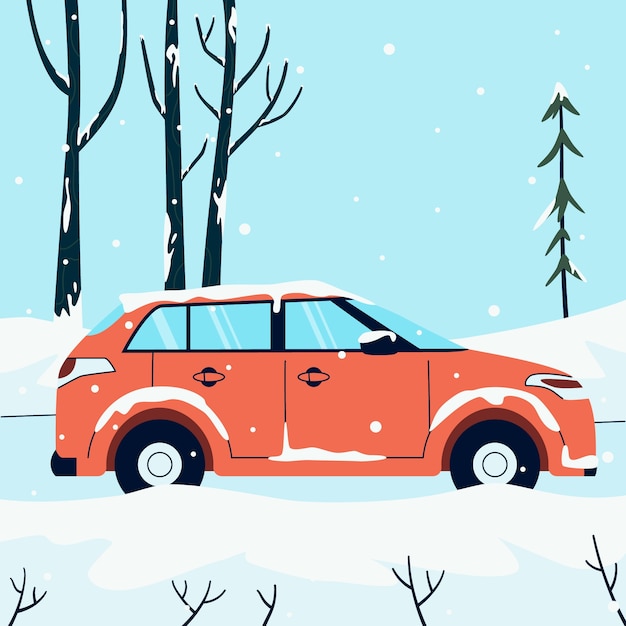 Free vector flat winter snow car illustration