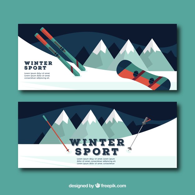 Free vector flat winter sports concept banners