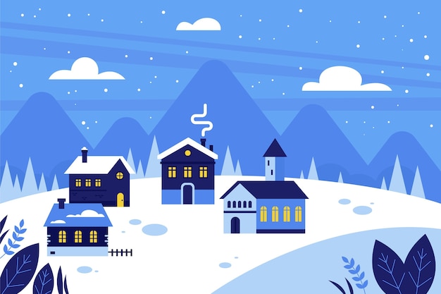 Flat winter village illustration