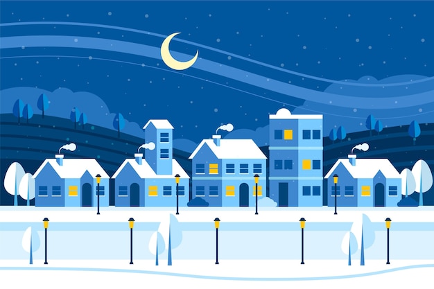 Flat winter village illustration