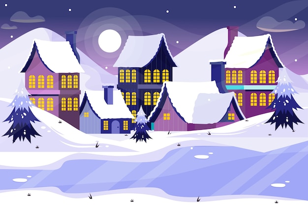 Free vector flat winter village illustration