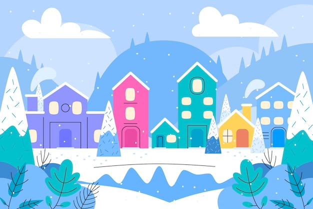 Flat winter village illustration