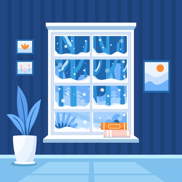 Free vector flat winter window illustration