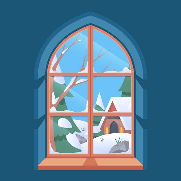 Free Vector flat winter window illustration