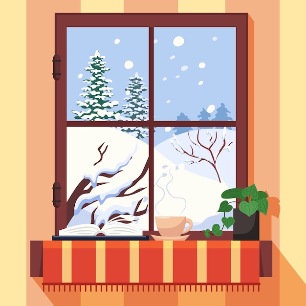 Flat winter window illustration