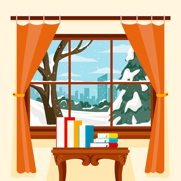 Free Vector flat winter window illustration