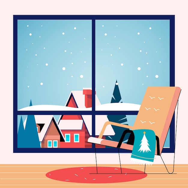 Free Vector flat winter window illustration