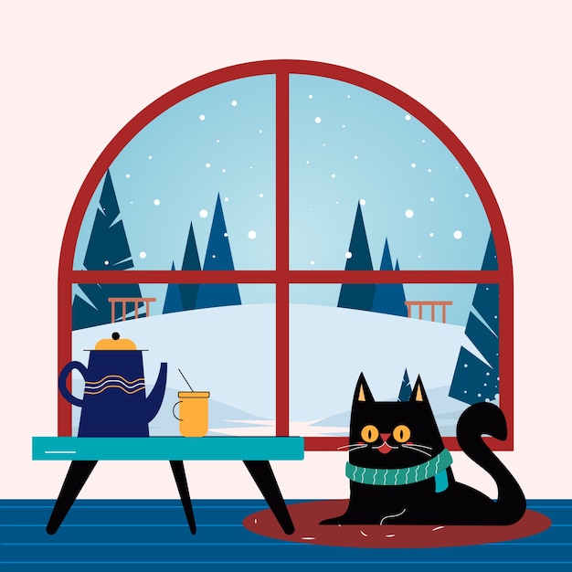 Free Vector flat winter window illustration