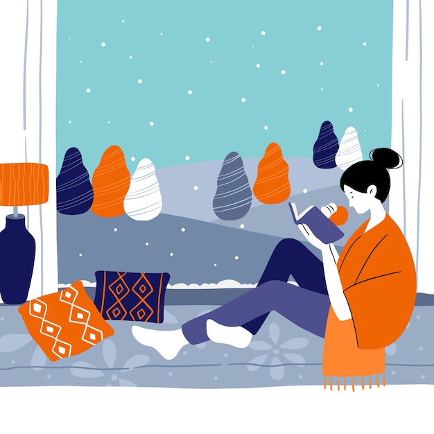 Free vector flat winter window illustration