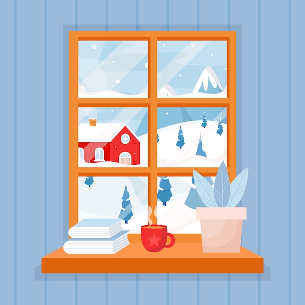 Free vector flat winter window illustration