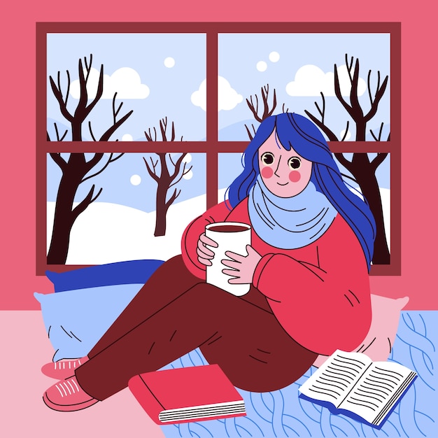 Flat winter window illustration