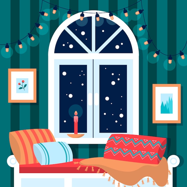 Free Vector flat winter window illustration