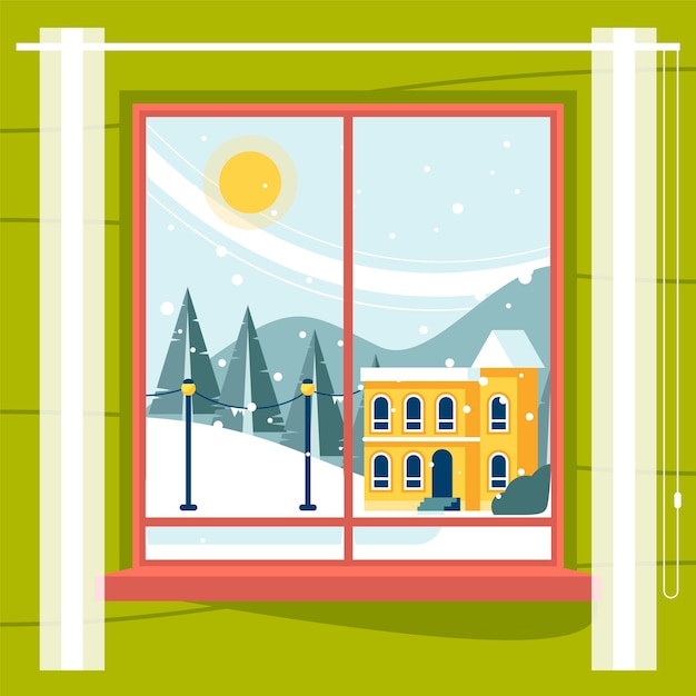 Free Vector flat winter window illustration