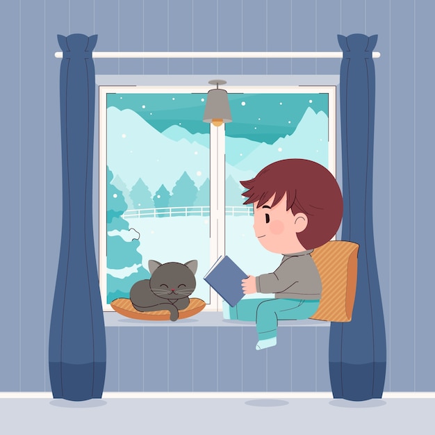 Free Vector flat winter window illustration