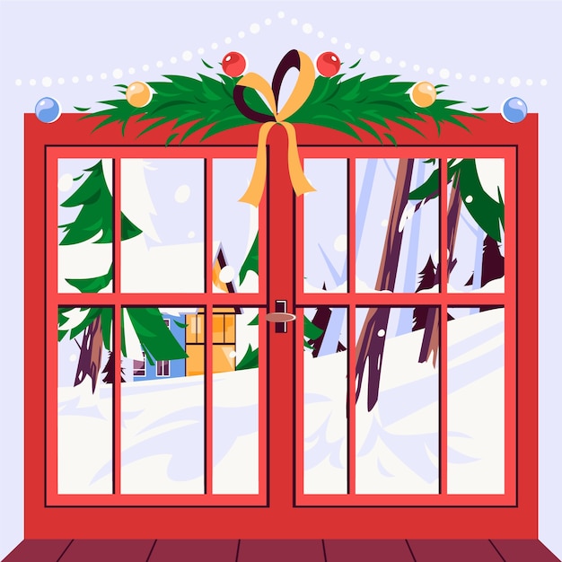 Flat winter window illustration