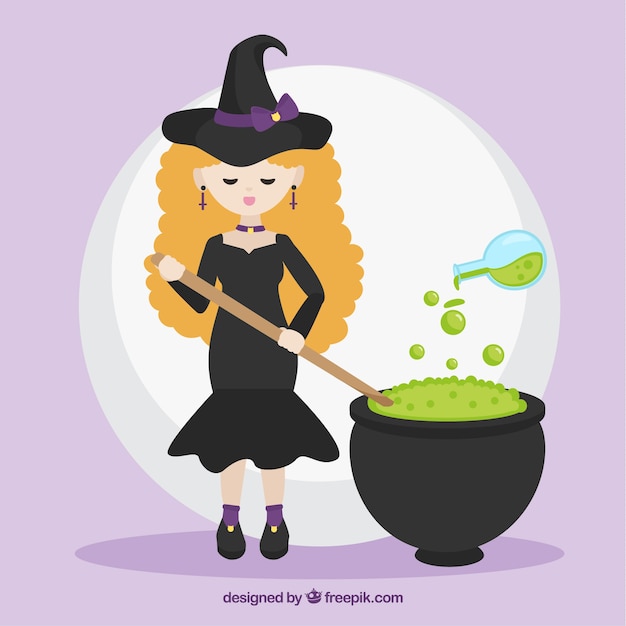 Free Vector flat witch cooking a potion