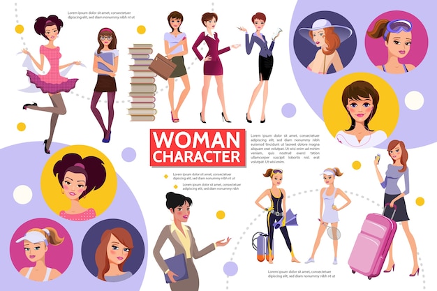 Flat woman characters infographic concept 