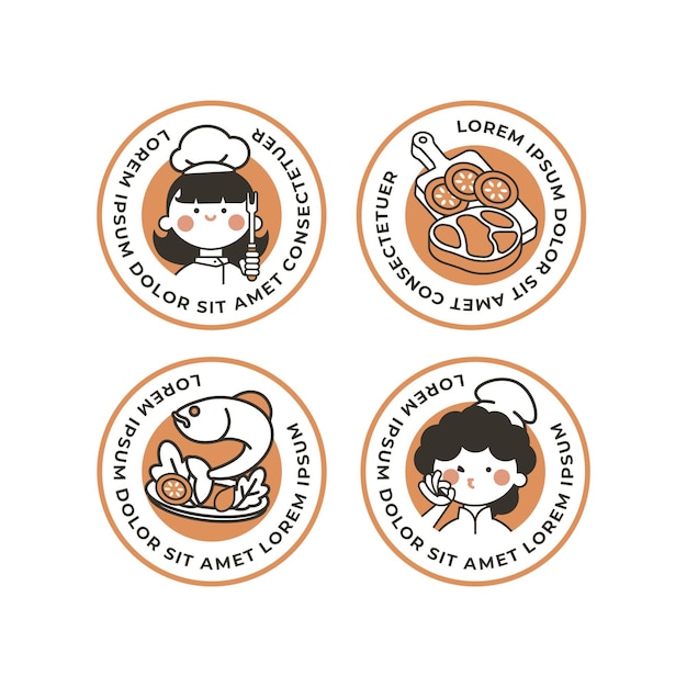 Flat woman chef logo collection