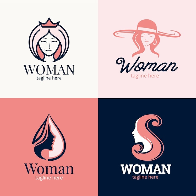 Flat woman logo collection