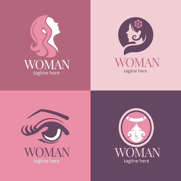 Flat woman logo collection