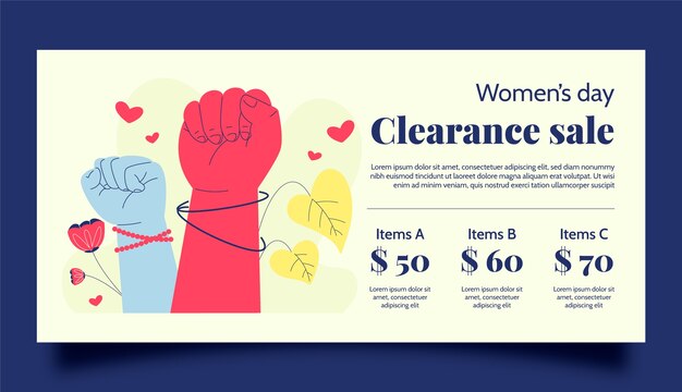 Flat women's day celebration horizontal sale banner template