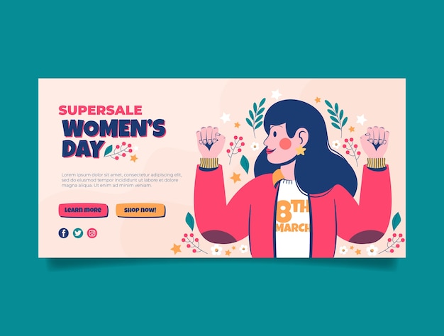 Flat women's day celebration horizontal sale banner template