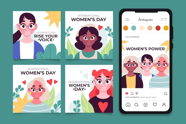 Free Vector flat women's day celebration instagram posts collection