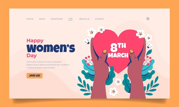 Flat women's day celebration landing page template