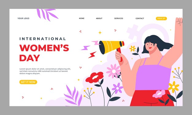 Flat women's day celebration landing page template