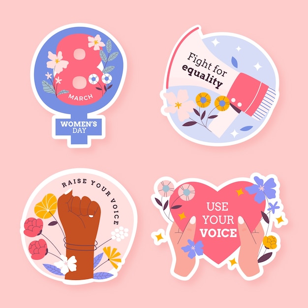 Free Vector flat women's day celebration stickers collection