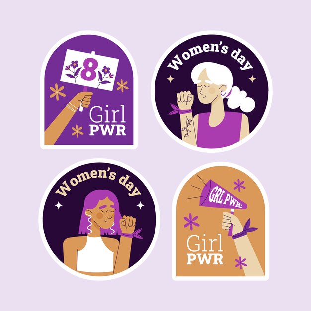 Flat women's day celebration stickers collection