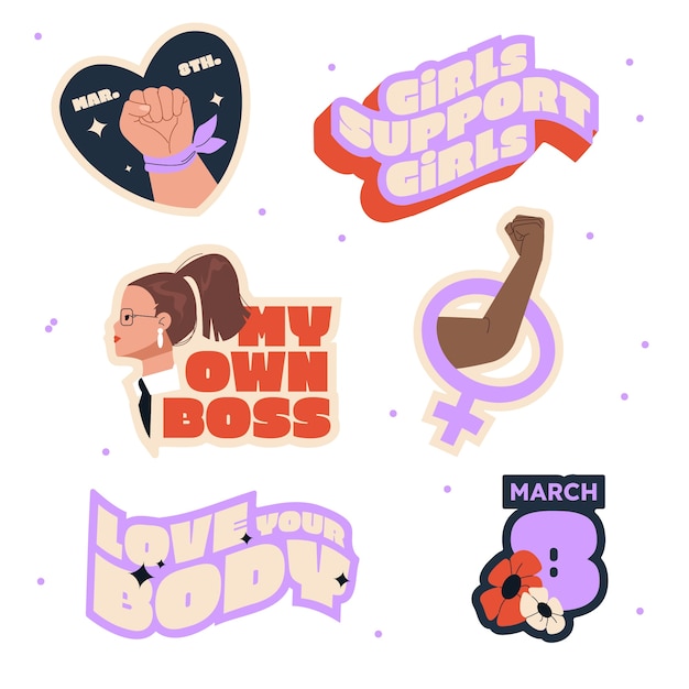 Free Vector flat women's day celebration stickers collection