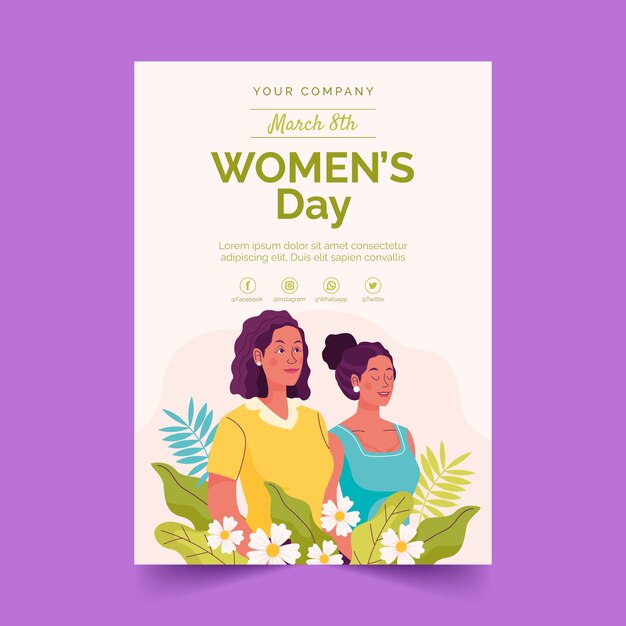 Flat women's day celebration vertical poster template