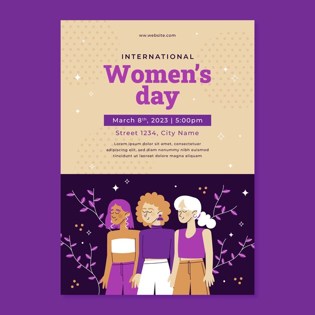 Flat women's day celebration vertical poster template