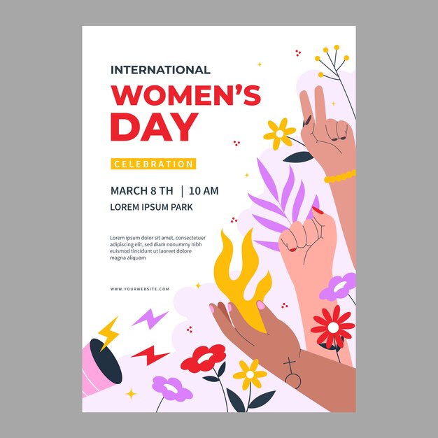 Flat women's day celebration vertical poster template