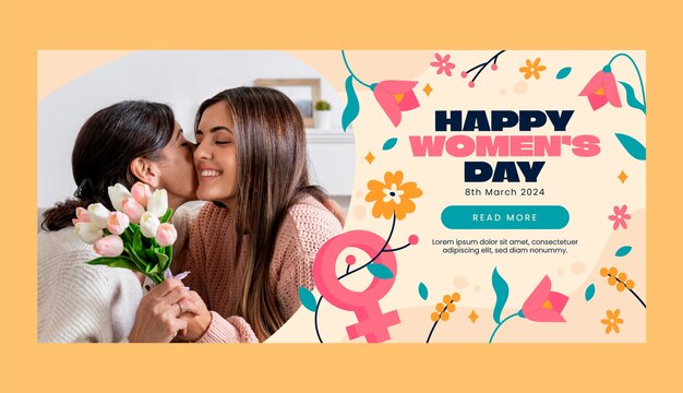 Flat women's day horizontal banner template