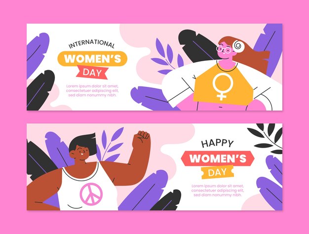 Flat women's day horizontal banners set