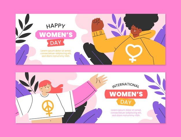 Flat women's day horizontal banners set